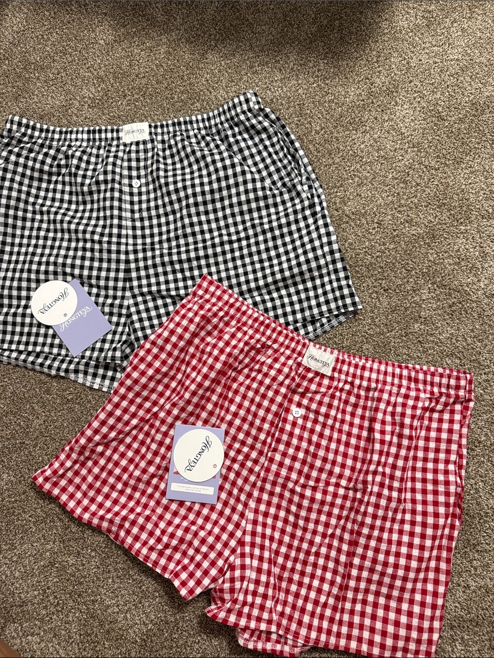Women’s Gingham Lounge Boxer Shorts in Red and Black